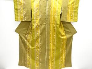 未使用品　縞に流水・草花模様付け下げ小紋着物